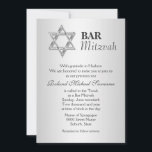 Silver Grey bar mitzvah viering Kaart<br><div class="desc">Een FAUX Silver Star van David is ingesteld tegen een zeer grijze achtergrond waarop witte sjablonen rusten. GROOTTE - 5x7-inch flat-panelbeeldscherm. IT AANPASSEN - Verander de tekst om uw speciale gelegenheid aan te passen en het aan te passen aan om het even welke functie, het verzamelen of gebeurtenis met de...</div>