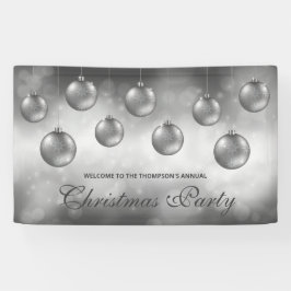 Silver Grey Baubles op Red Bokeh - kerstfeest Spandoek