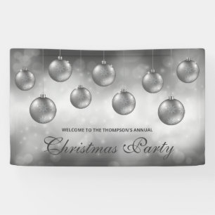 Silver Grey Baubles op Red Bokeh - kerstfeest Spandoek