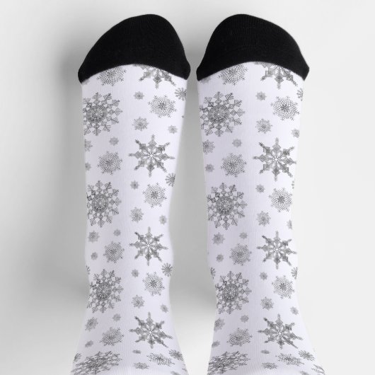 Silver Grey Beauful Winter Snowflakes Patroon Sokken (Top)