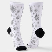 Silver Grey Beauful Winter Snowflakes Patroon Sokken (Gebogen)