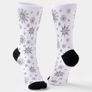 Silver Grey Beauful Winter Snowflakes Patroon Sokken
