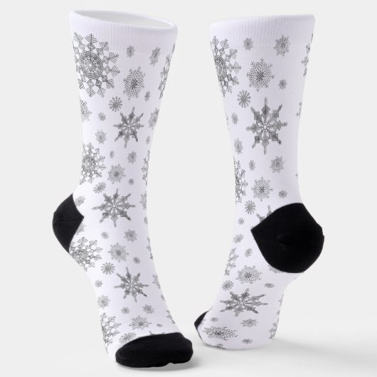Silver Grey Beauful Winter Snowflakes Patroon Sokken (Gebogen)