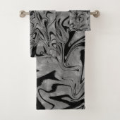 Silver Grey & Black Elegant Glam Marble Swirl Bad Handdoek (Insitu)