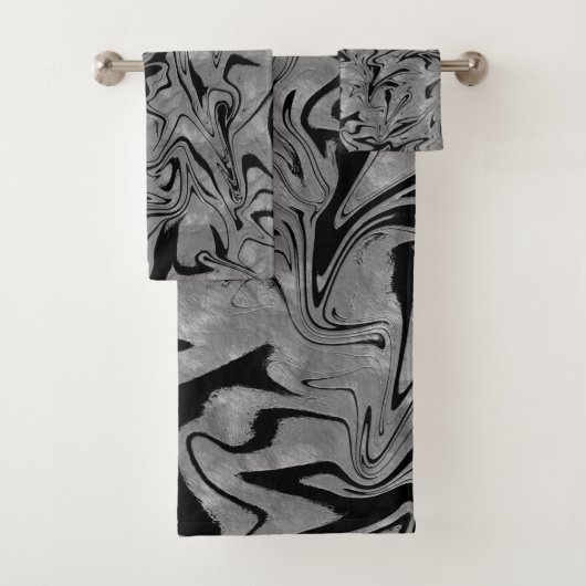 Silver Grey & Black Elegant Glam Marble Swirl Bad Handdoek (Insitu)