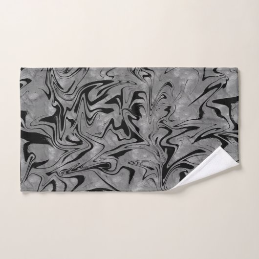 Silver Grey & Black Elegant Glam Marble Swirl Bad Handdoek (Handdoek)