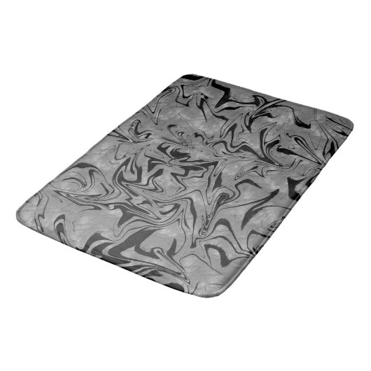 Silver Grey & Black Elegant Glam Marble Swirl Badmat (Gekanteld)