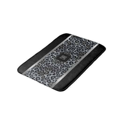 Silver Grey & Black Leopard Pattern - Monogram Badmat (Gekanteld)