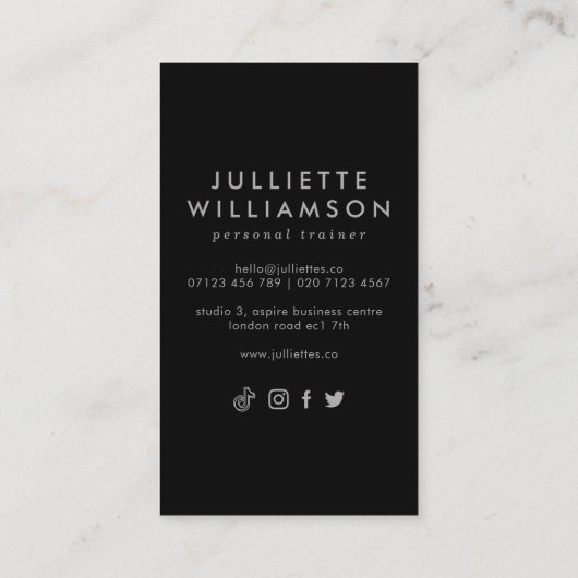Silver Grey & Black Personal Trainer Social Media Visitekaartje (Achterkant)