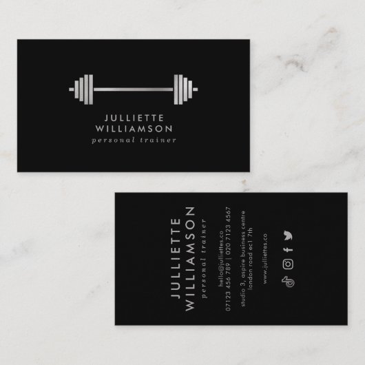 Silver Grey & Black Personal Trainer Social Media Visitekaartje (Voorkant / Achterkant)