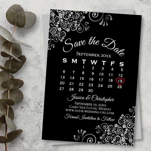 Silver Grey Black Simple Elegant Wedding Calendar Save The Date