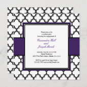 Silver Grey, Black & White Invitation, Paars Kaart (Voorkant / Achterkant)