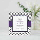Silver Grey, Black & White Invitation, Paars Kaart (Staand voorkant)