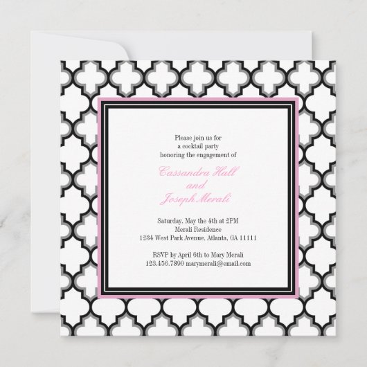 Silver Grey, Black & White Invitation, roze Kaart (Voorkant)