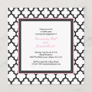Silver Grey, Black & White Invitation, roze Kaart