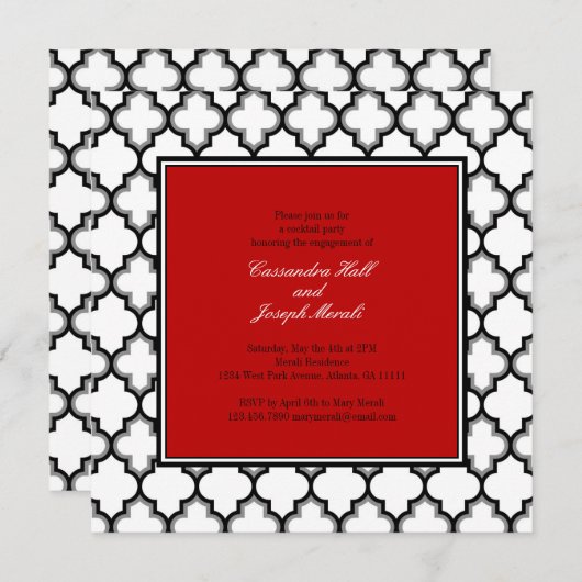 Silver Grey, Black & White Tuxedo Invitation, rood Kaart (Voorkant / Achterkant)