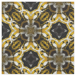 Silver Grey, Black, Yellow Round Tegel Pattern Stof