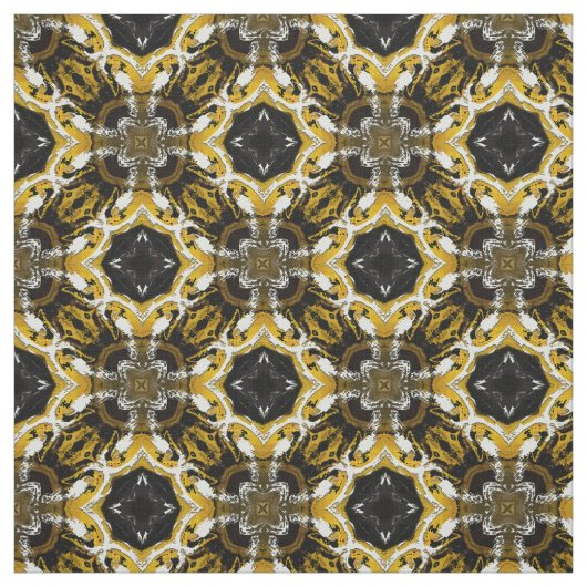 Silver Grey, Black, Yellow Round Tegel Pattern Stof (Swatch)