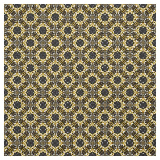 Silver Grey, Black, Yellow Round Tegel Pattern Stof (Swatch)