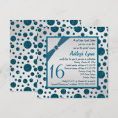 Silver Grey, Blauwgroen FAUX Glitter Polka Dot Swe Kaart (Voorkant / Achterkant)