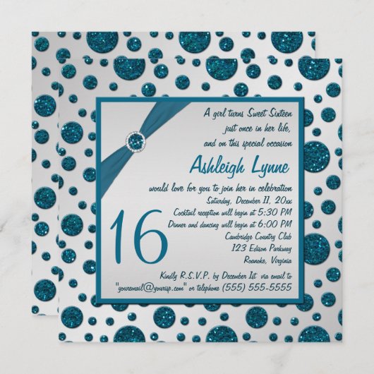 Silver Grey, Blauwgroen FAUX Glitter Polka Dot Swe Kaart (Voorkant / Achterkant)