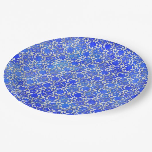 Silver Grey Blue Dansende Scroll Pattern Papieren Bordje (Gekanteld)