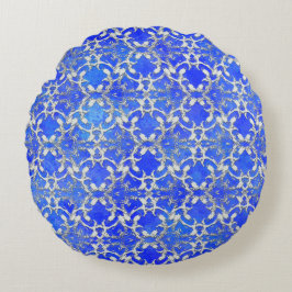 Silver Grey Blue Dansende Scroll Pattern Rond Kussen