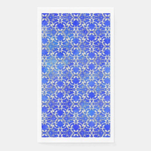 Silver Grey Blue Dansende Scroll Pattern Servet (Voorkant)