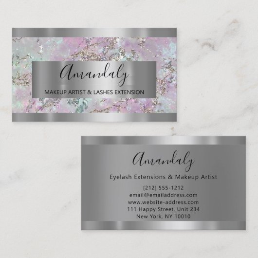 Silver Grey Blue Marble Lijst Event Planner Visitekaartje (Voorkant / Achterkant)