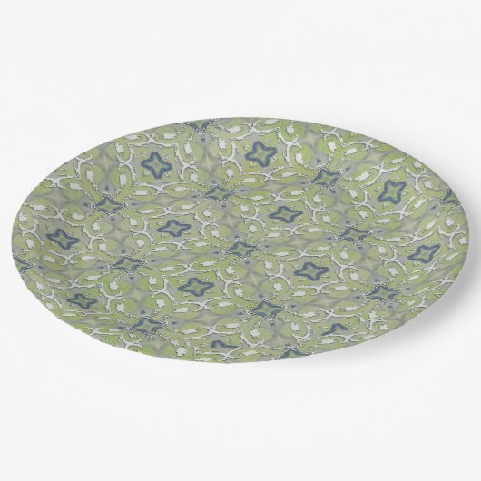 Silver Grey Blue Metallic Filigree Pattern Papieren Bordje (Gekanteld)