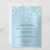 Silver Grey Blue Sky Glitter Effect Drip Birthday Kaart (Voorkant)