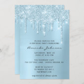Silver Grey Blue Sky Glitter Effect Drip Birthday Kaart (Voorkant / Achterkant)