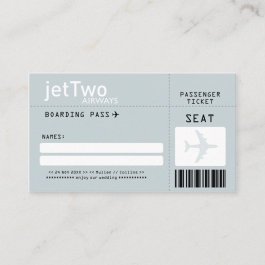Silver Grey Boarding Pass Escort/Zitplaatsen Kaart Plaatskaartje (Voorkant)