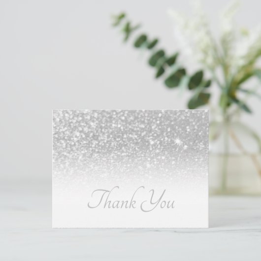 Silver Grey Bokeh Glitter White Ombre Dank u Briefkaart (Staand voorkant)