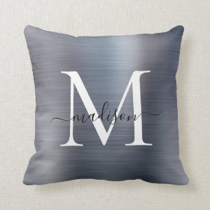 Silver Grey Borhed Metal Girly Script Monogram Kussen
