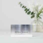 Silver Grey Borhed Metal Monogram Stijlvol Manuscr Visitekaartje (Staand voorkant)