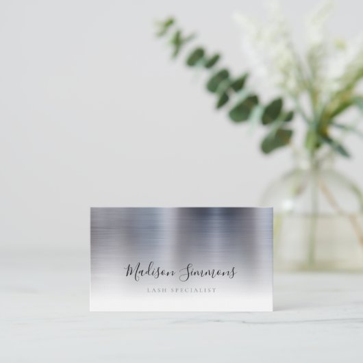 Silver Grey Borhed Metal Monogram Stijlvol Manuscr Visitekaartje (Staand voorkant)