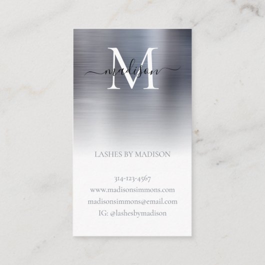 Silver Grey Borhed Metal Monogram Stijlvol Manuscr Visitekaartje (Achterkant)