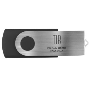 Silver Grey Borhed Metallic Monogram Consultant USB Stick