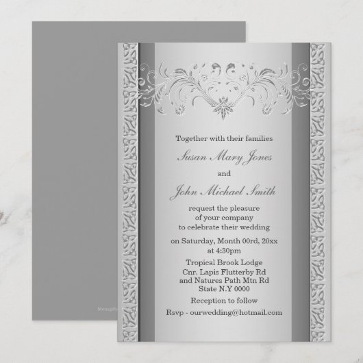 Silver Grey bruiloft verloving Kaart (Voorkant / Achterkant)