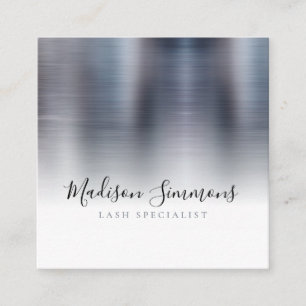 Silver Grey Brushed Metal Monogram Elegant Script Vierkante Visitekaartje