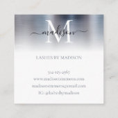 Silver Grey Brushed Metal Monogram Elegant Script Vierkante Visitekaartje (Achterkant)