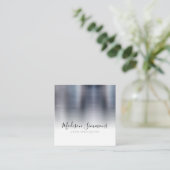 Silver Grey Brushed Metal Monogram Elegant Script Vierkante Visitekaartje (Staand voorkant)