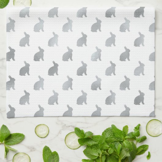 Silver Grey Bunny Background Faux Grey Theedoek (Gevouwen)