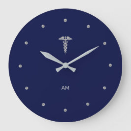 Silver Grey Caduceus op Navy Blue Grote Klok