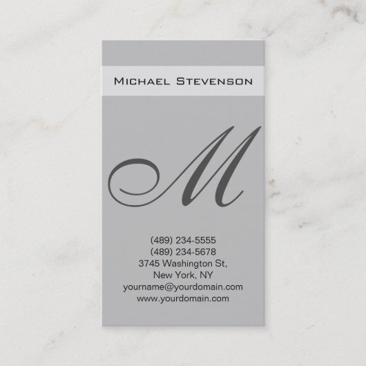 Silver Grey Color Script Monogram Visitekaartje (Voorkant)