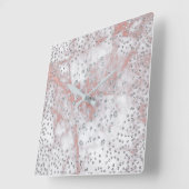 Silver Grey Confetti Diamonds Crystals Marble PInk Vierkante Klok (Hoek)