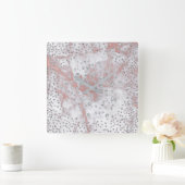 Silver Grey Confetti Diamonds Crystals Marble PInk Vierkante Klok (Huis)