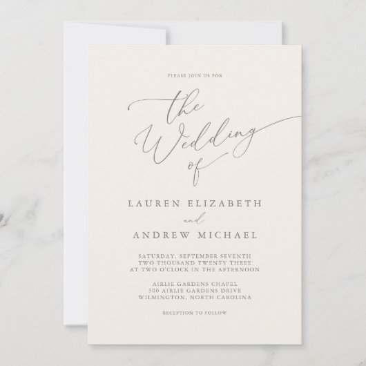 Silver Grey & Cream Minimalist Weddenschap Kaart (Voorkant)