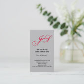 Silver Grey Crimson Red Monogram Visitekaartje (Staand voorkant)